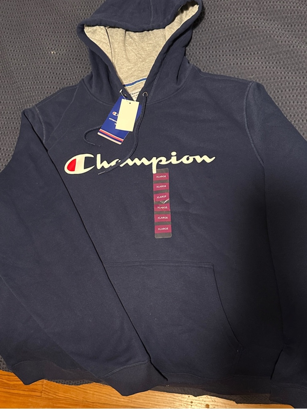 Champion Navy Crewneck Sweatshirt with Cream Script Logo